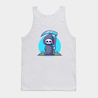 Cute Grim Reaper Holding Scythe Cartoon Vector Icon Illustration (2) Tank Top